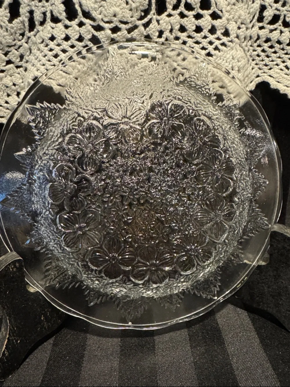 Two Pressed Clear Glass Plates with Floral Design